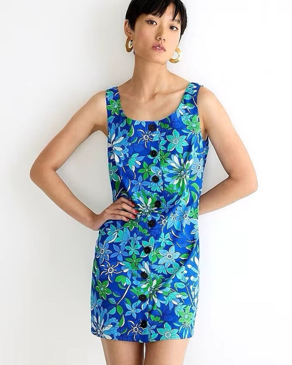 nwt JCrew Button-front shift dress in cobalt floral Tropical Sleeveless L